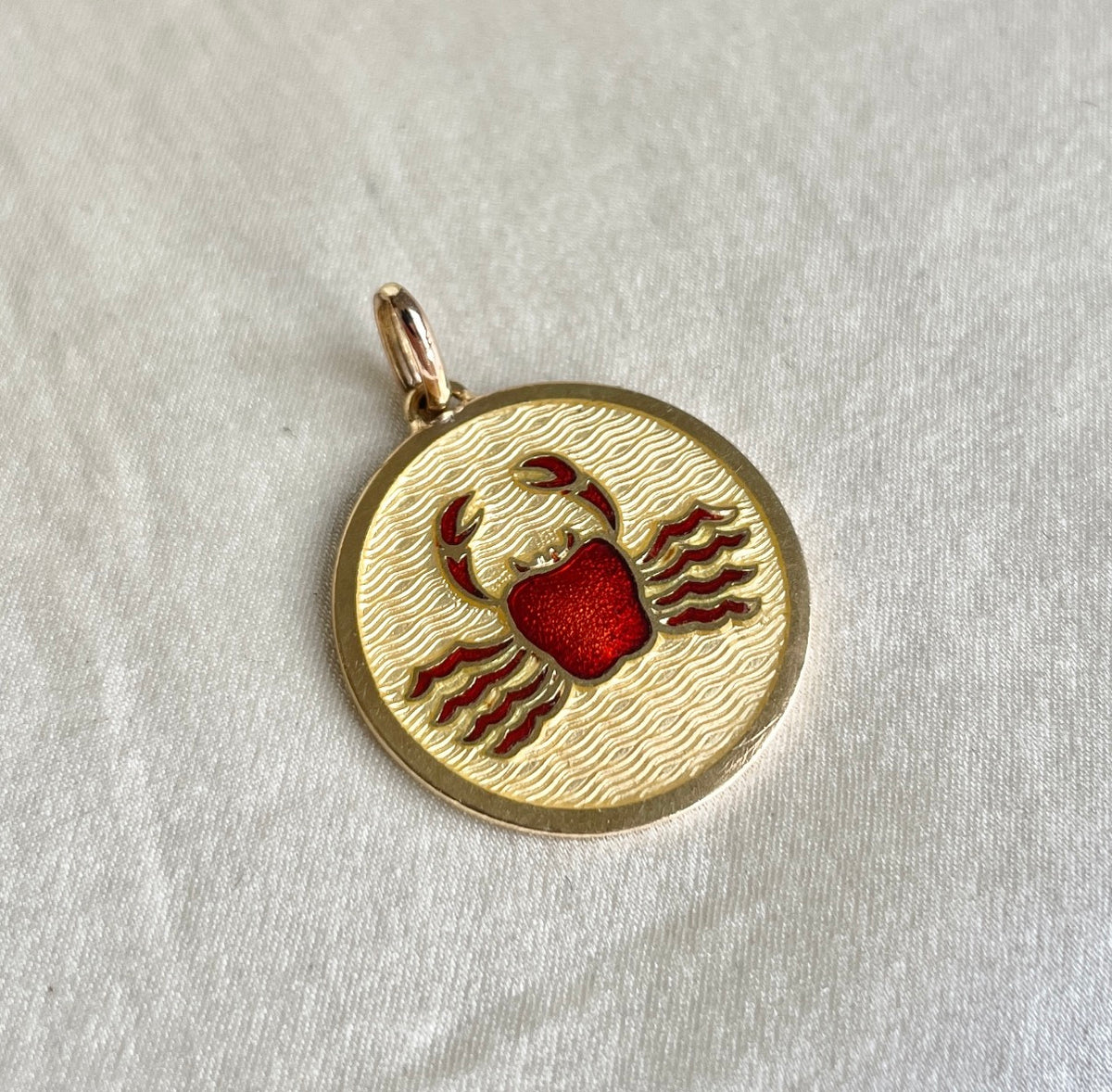 Italian Enamel Cancer Pendant in 18K
