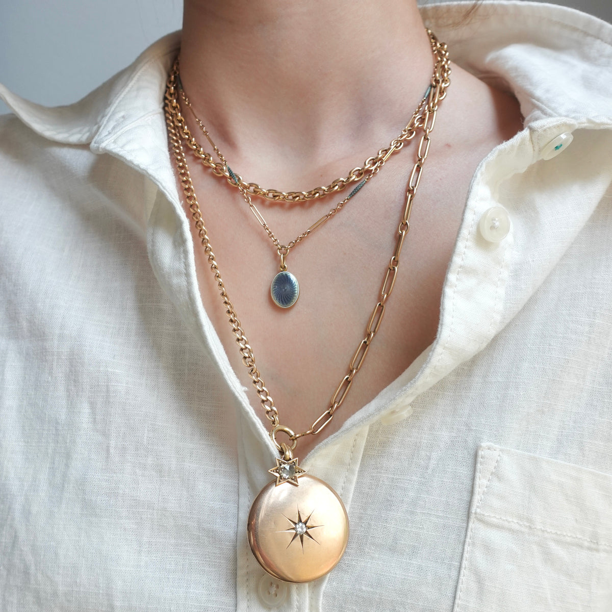 Antique 14K Gold Rolo Pocket Watch Chain | 16 Inch Necklace