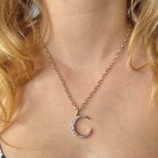 Antique 14K Diamond Crescent Pendant, c. 1890–1910
