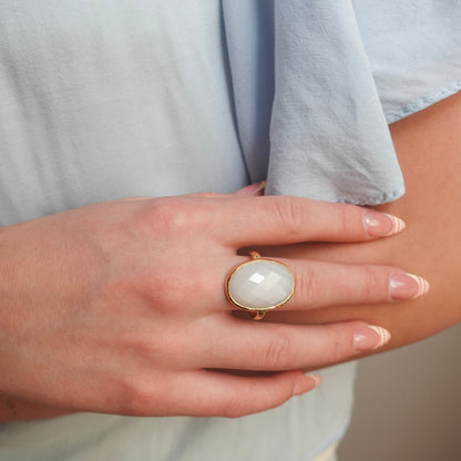 Faceted Chalcedony Hammered Ring