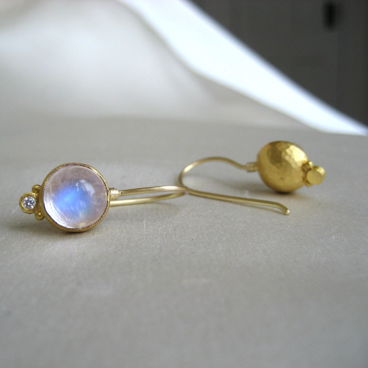 Moonstone Diamond Earrings with French Wire in 24K