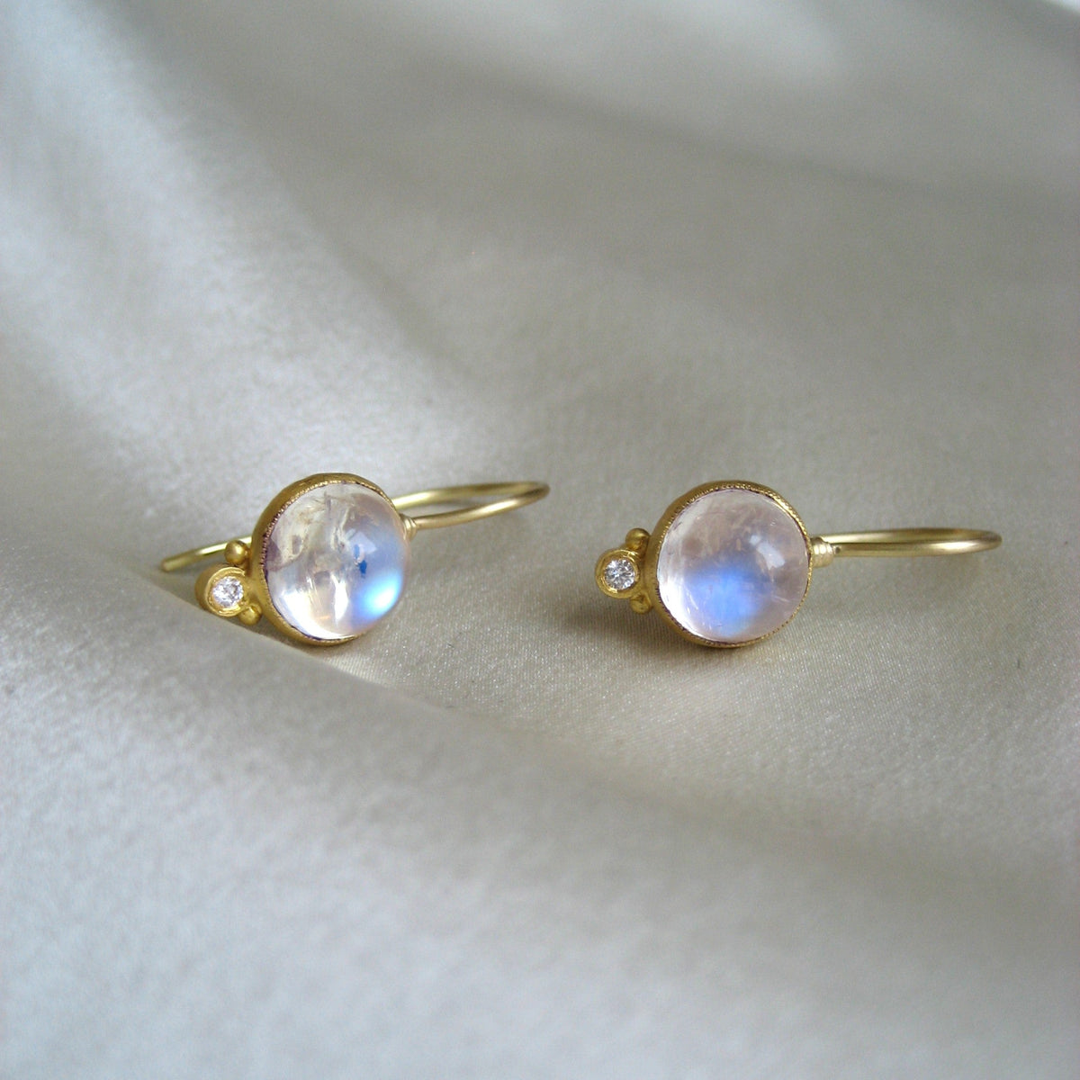 Moonstone Diamond Earrings with French Wire in 24K