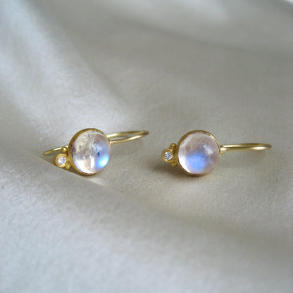 Moonstone Diamond Earrings with French Wire in 24K