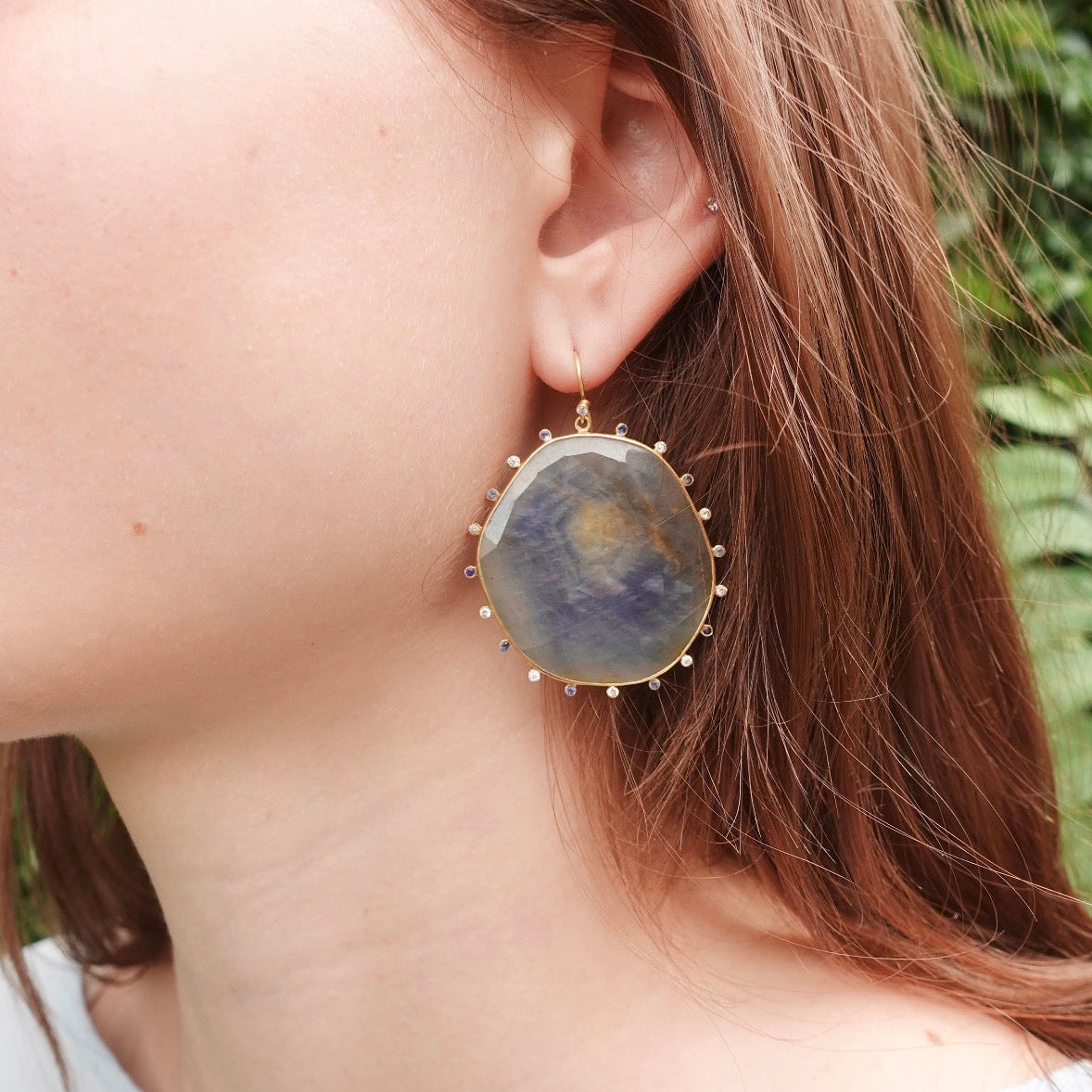 Faceted Sapphire Slice Earrings