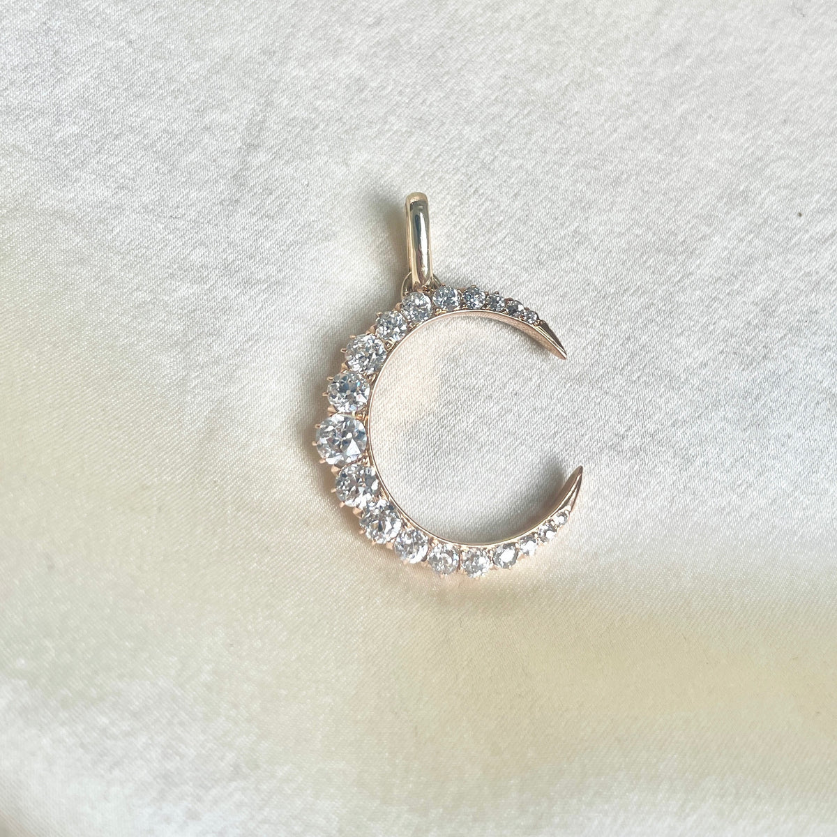 Antique 14K Diamond Crescent Pendant, c. 1890–1910