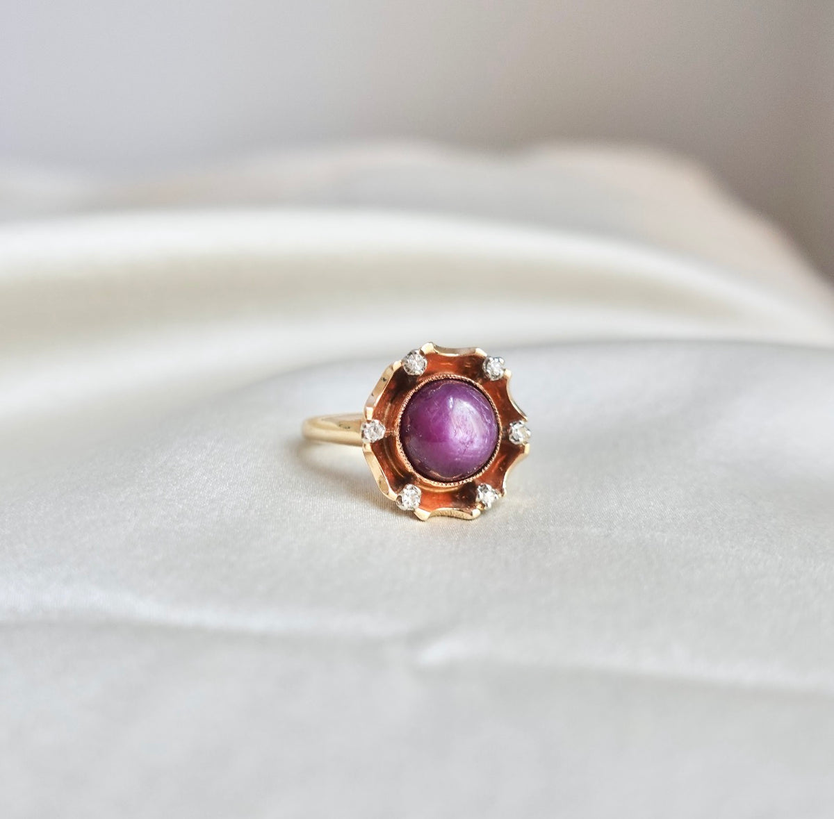 Pink Sapphire Diamond Floral Pinky Ring