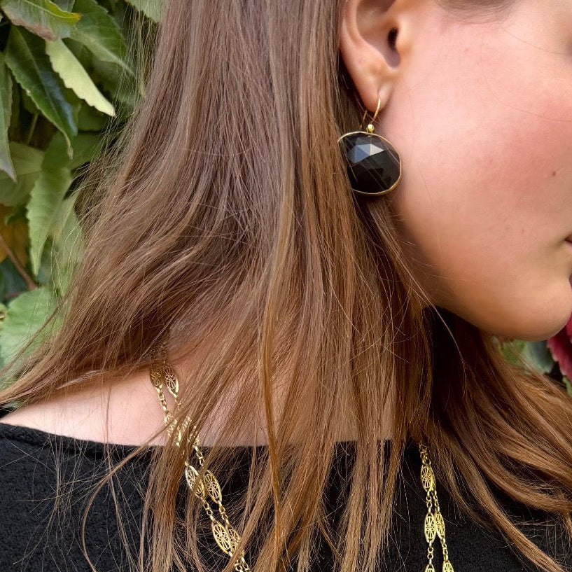Faceted Jet Earrings in 18K