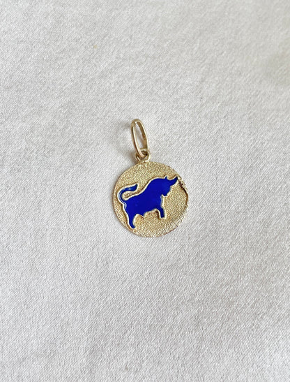 Petite Italian 18k Blue Enamel Double-Sided Taurus Pendant