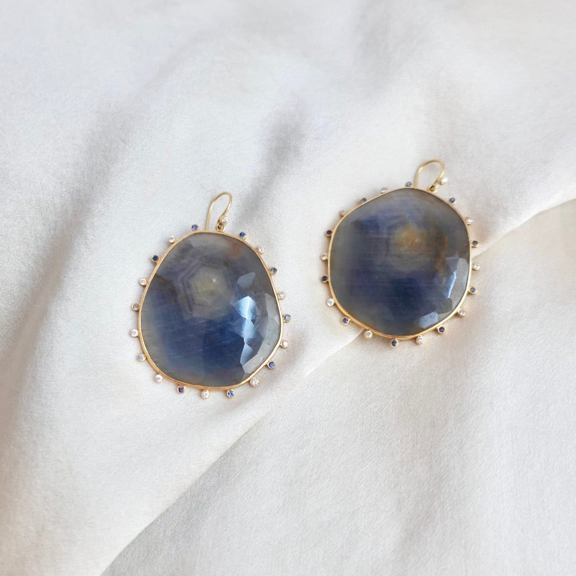 Faceted Sapphire Slice Earrings