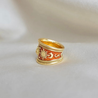 Elizabeth Gage Zodiac Enamel Ring in 18K Gold, Circa 1990s