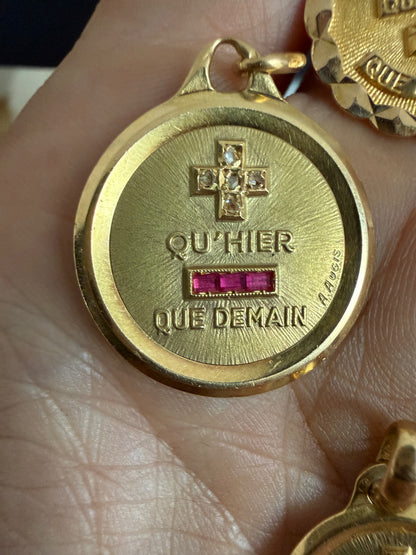 Large 18k Vintage French Love Medal Plus Qu’Hier Moins Que Demain by A. Augis