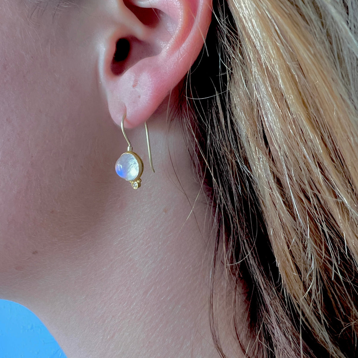 Moonstone Diamond Earrings with French Wire in 24K