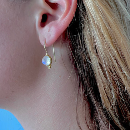 Moonstone Diamond Earrings with French Wire in 24K