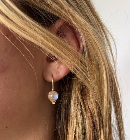 Moonstone Diamond Earrings with French Wire in 24K