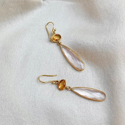 18K Citrine & Rose Quartz Drop Earrings