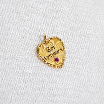 Vintage French 18K Small Heart Toi Moi Toujours Pendant - You and I Always