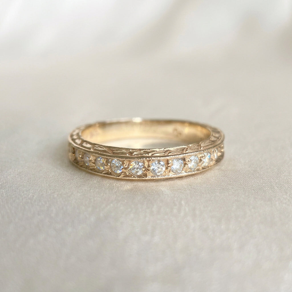 Italian 14K Gold Diamond Engraved Band