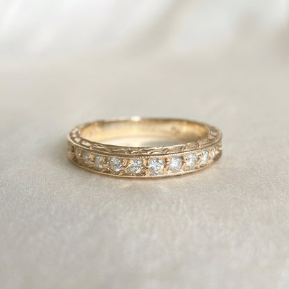 Italian 14K Gold Diamond Engraved Band