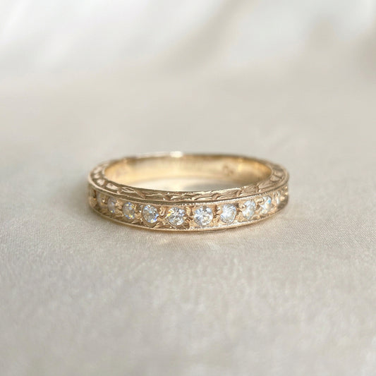 Italian 14K Gold Diamond Engraved Band