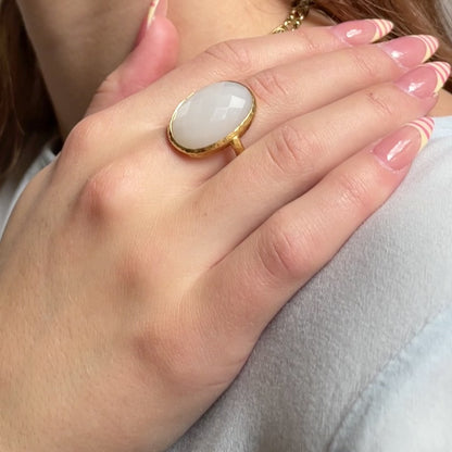 Faceted Chalcedony Hammered Ring