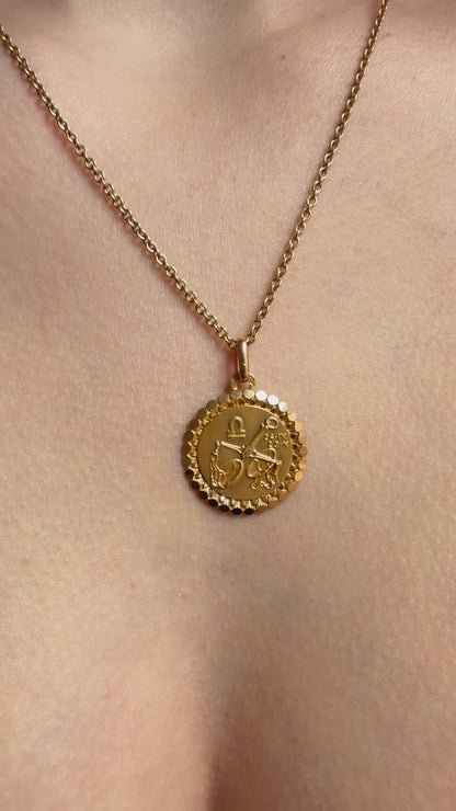 Vintage French 18K Libra Zodiac Pendant by Perroud