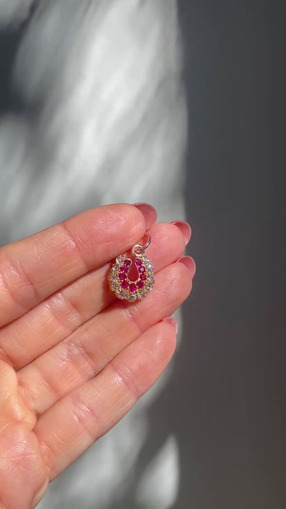 Edwardian Ruby & Old Mine Cut Diamond Horseshoe Pendant