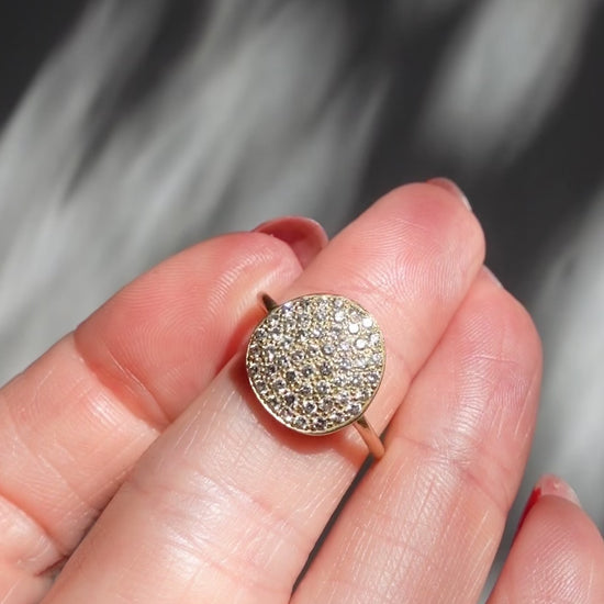 Delicate 18k yellow gold diamond pave ring with pavé set with diamonds