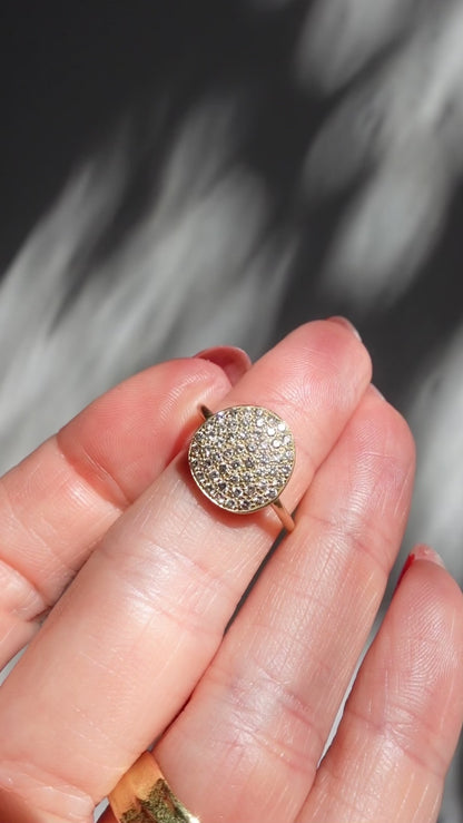 Delicate 18k yellow gold diamond pave ring with pavé set with diamonds